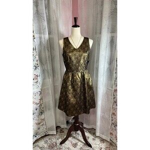 Kensie Fit and Flare Dress Matte Gold Metallic Color Size Small